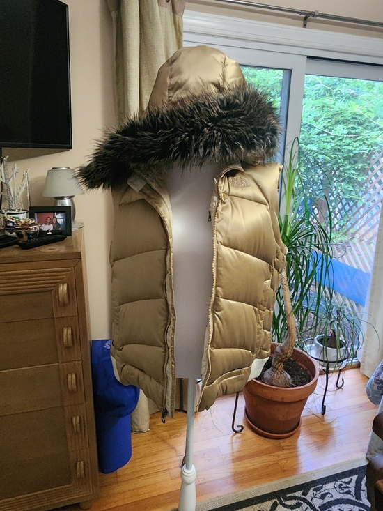 The North Face Jackets & Blazers - The North Face Women's Tan Quilted Puffer Vest with Faux Fur Hood
